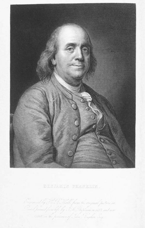 Portrait of Benjamin Franklin, statesman, inventor, and maker of 'sundry maritime observations.'