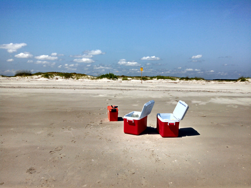 North Inlet site, Charleston, South Carolina: Coolers ready to be used for transporting refrigerated samples from the site to the lab.