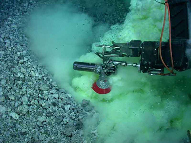 Sampling gas bubbles at an active volcanic vent on NW Rota-1 submarine volcano, Mariana Arc, March 2010.