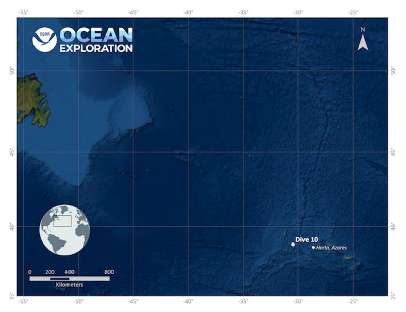 Map showing the location of Voyage to the Ridge 2022 Expedition 2 Dive 10: Kai Ridge.