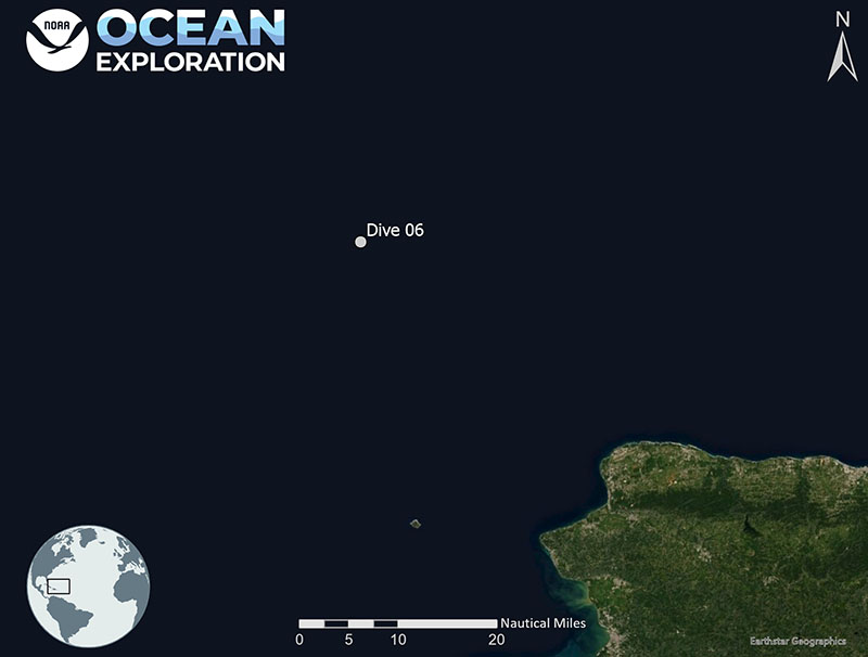 Map showing the location of Voyage to the Ridge 2022 Expedition 3, Dive 06: Mona Block.