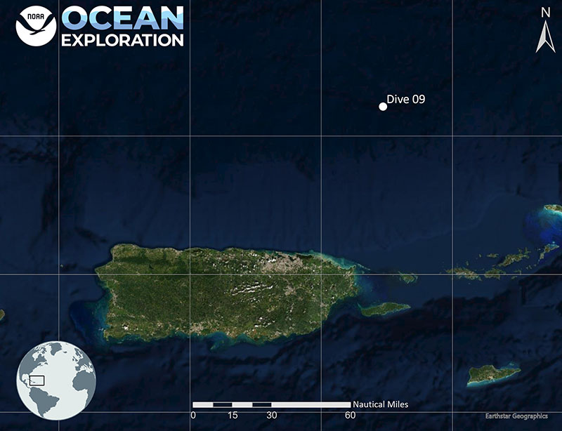 Map showing the location of Voyage to the Ridge 2022 Expedition 3, Dive 09: Main Ridge.