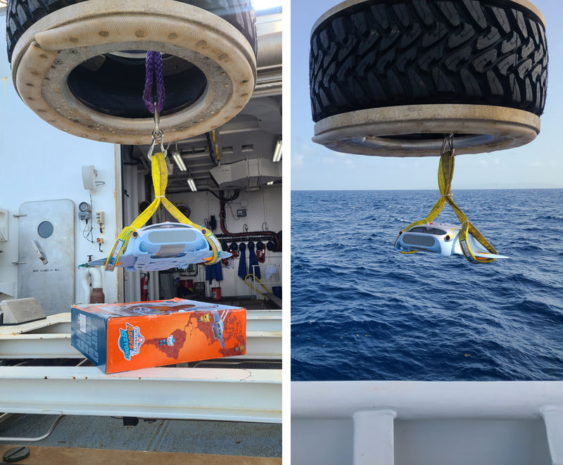 Time to explore! The Octoray is the Octonauts newest vehicle. It serves as a jet, transporter, and remote base for longer missions. Here it is being launched from the back deck of NOAA Ship Okeanos Explorer, but it can also be launched from underwater. Our remotely operated vehicles Deep Discoverer and Seirios can’t fly through the air or traverse over land like the Octoray, but they can dive to depths as great as 6,000 meters (3.7 miles), and given that NOAA Ocean Exploration focuses largely on exploring the deep reaches of the ocean, that works just fine for us!