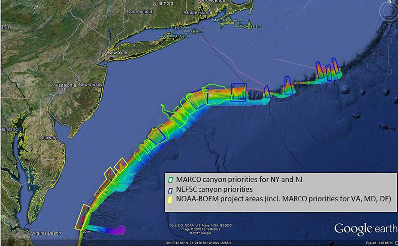 Image includes area surveyed by NOAA Ship Okeanos Explorer during an expedition in May and June 2012.