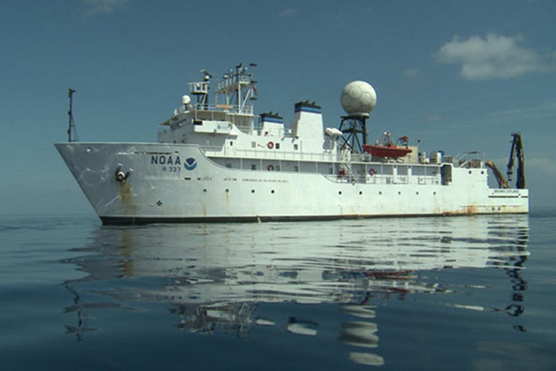 NOAA Ship Okeanos Explorer is imaged from the small boat during the ship's return transit to Key West, FL.