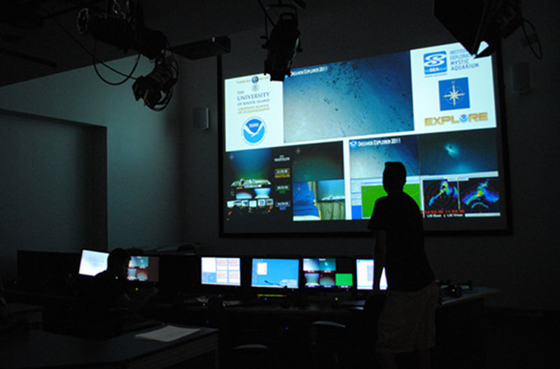 The Inner Space Center can project video from both NOAA Ship Okeanos Explorer and E/V Nautilus simultaneously while both ships are in different locations around the world.