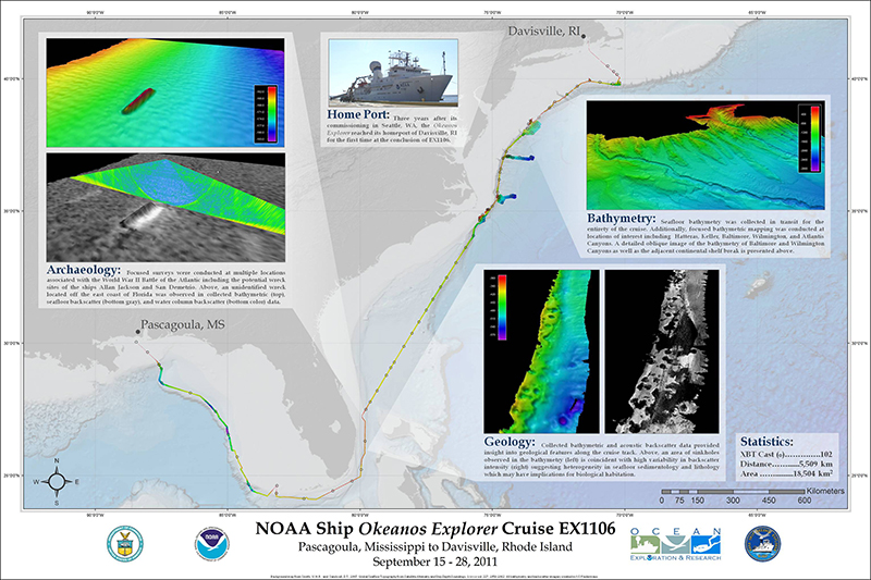 Overall Cruise Map created in ArcMap showing all EM 302 multibeam mapping data collected during EX1106.