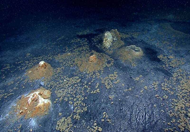 Salt “volcanoes” with oil, gas, and brine being expelled