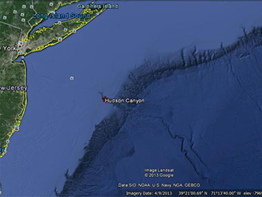 Google Earth image of Hudson Canyon.