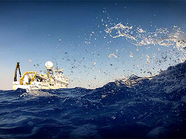 NOAA Ship Okeanos Explorer conducts operations in the Gulf of Mexico. During July and August 2013, Okeanos Explorer will conduct two telepresence-enabled ocean exploration cruises as part of the Northeast U.S. Canyons Expedition.