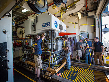 The Okeanos Explorer’s ROV team uses the weather day to fine tune the vehicles and preform any maintenance that is required.
