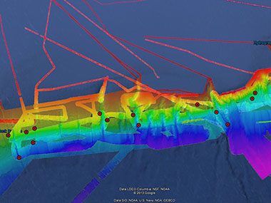Bathymetric map summarizing operations conducted during Leg 1 of the Northeast U.S. Canyons 2013 Expedition.