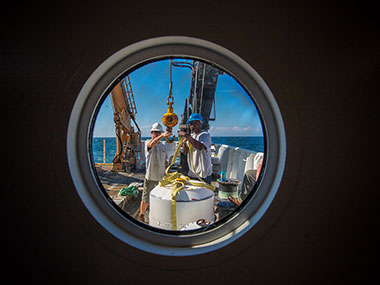 Crew aboard NOAA Ship Okeanos Explorer prepare for the 2013 Northeast U.S. Canyons Expedition.