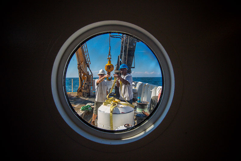 Crew aboard NOAA Ship Okeanos Explorer prepare for the 2013 Northeast U.S. Canyons Expedition.