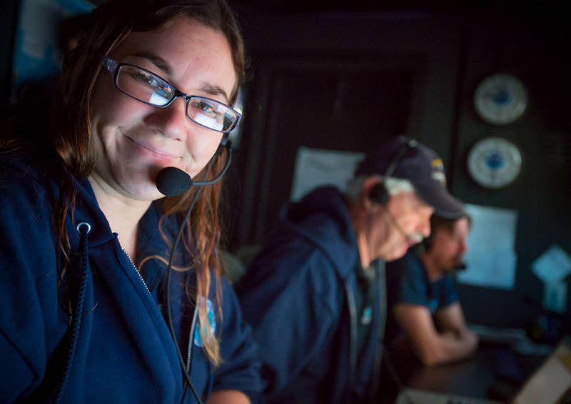 Onboard science team co-lead for Leg 3 of the 2014 Gulf of Mexico Expedition, Stephanie Farrington is a biological research specialist with Harbor Branch Oceanographic Institution at Florida Atlantic University and a key member of the CIOERT team. Along with others in the ocean science community, her team will join her from CIOERT’s new ECC at HBOI for dives on the West Florida Escarpment from April 26-30, helping to guide the operation from shore.