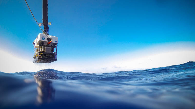 ROV Deep Discoverer is recovered from a dive during the 2014 Gulf of Mexico Expedition.