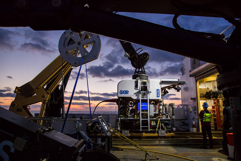 ROVs Deep Discoverer and Seirios are secured to the deck and ready for the first dive.