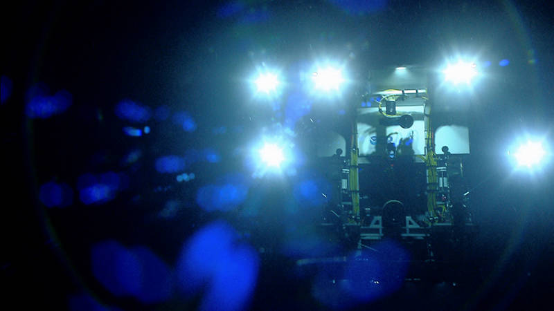 ROV Deep Discoverer as seen in the camera lens of Camera Sled Seirios, as the vehicles leave the seafloor from our last dive of the 2014 field season.
