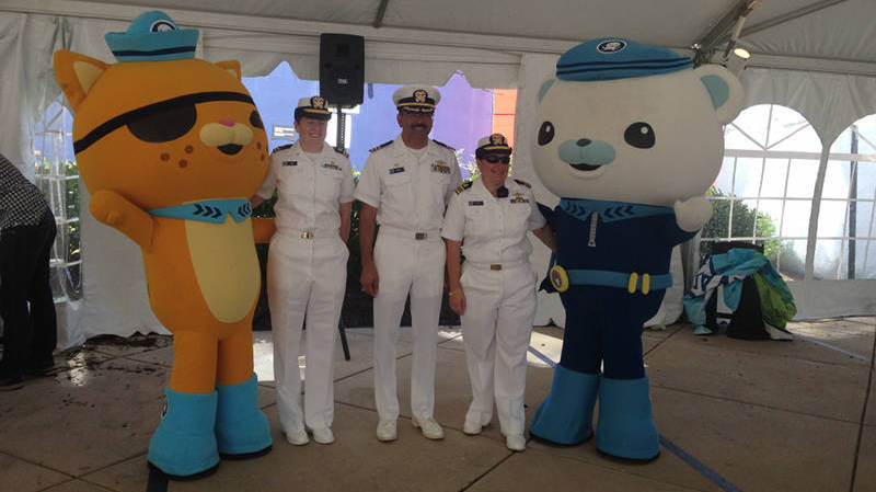 Okeanos Explorer’s officers received a visit from Captain Barnacles and Kwazii when the Octonauts joined our team in Baltimore.