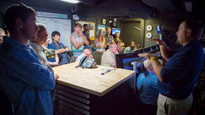 Roland Brian gives a tour of the control room and describes how ROV operations are conducted.