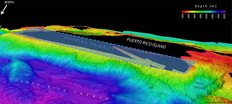 Figure 3. Oblique view showing Priority 1 survey area. Figure created in Fledermaus.