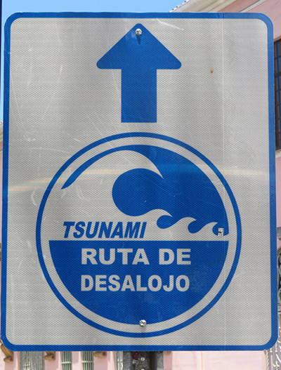 Tsunami evacuation route sign, old San Juan.