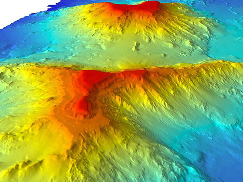 Map of Academician Berg and Turnif Seamount created by high-resolution mapping data collected during the 2014 expedition to the Monument aboard the R/V Falkor.