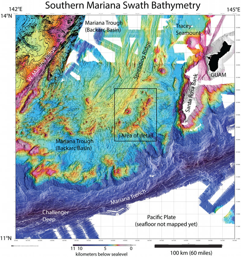 Bathymetry of the southern Mariana region.