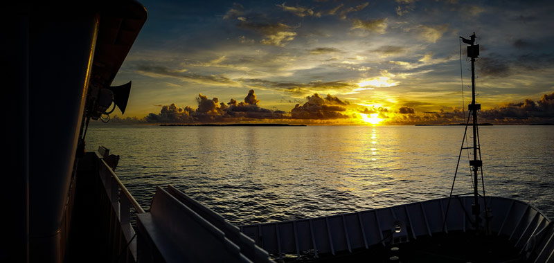 Sunrise seen from the bridge wing of the Okeanos Explorer.