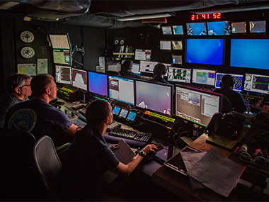 The control room on the Okeanos Explorer during our first dive of the expedition.