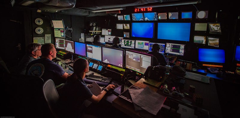 The control room on the Okeanos Explorer during our first dive of the expedition.