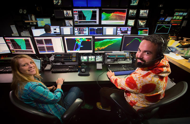 The mapping team creates high resolution visualizations of the seafloor using the sounding data from the multibeam sonar.