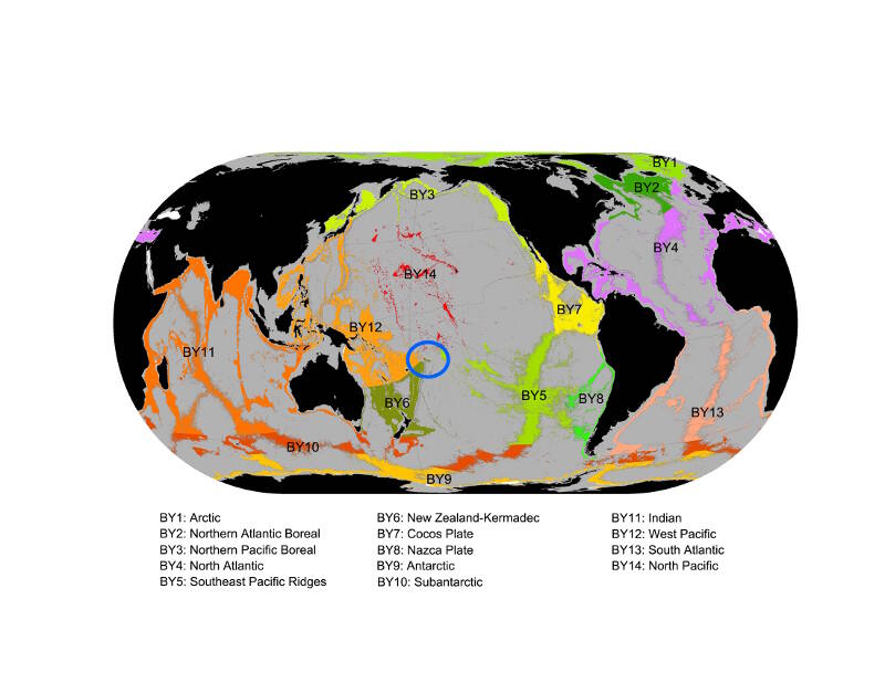 American Samoa is located at the boundary of four lower bathyal biogeographical provinces.