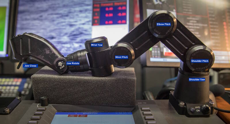 ROV pilots use this scale model to control D2's manipulator arm when collecting a sample.