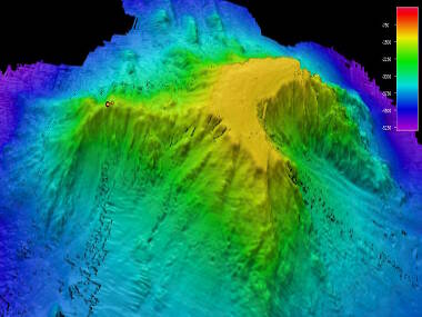 Bird-eye view of Titov Seamount. Our dive was along the western ridge line, or tail of the seamount feature.