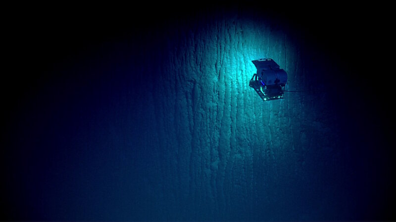 ROV Deep Discoverer observes a cliff that marks the edge of a coral platform in American Samoa.