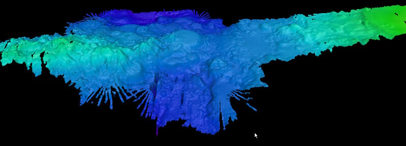 This saddle-like  feature was mapped on May 1, 2017, between a unnamed seamount and ridge, just north of the Cook Islands. The area was previously unmapped, so this is the first time this feature has ever been revealed to humans in such detail. Data like these are important because they help scientists to understand the importance between ridge areas and plateaus, as well as the connection between this region and others.