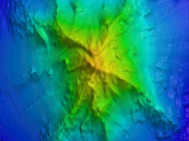 A previously unmapped seamount we are calling “Kahalewai”. This seamount has four ridges that radiate outward from the center.