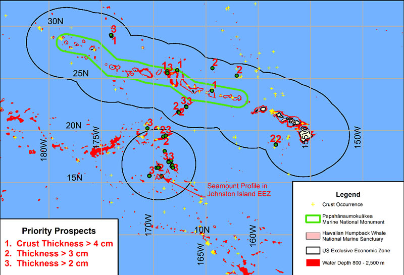 Figure 5. Rankings of Prospective Crust Deposits, based on measured crust thickness.