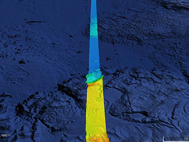With approximately 95 percent of the ocean unexplored, the NOAA Office of Ocean Exploration and Research pursues every opportunity to map, sample, explore, and survey at planned destinations as well as during transits; Always Exploring is a guiding principle. Mapping data is collected at all times when the ship is transiting and underway. This image shows the multibeam bathymetry data acquired during the ship's transit west from Oahu to the Johnston Atoll Unit. 