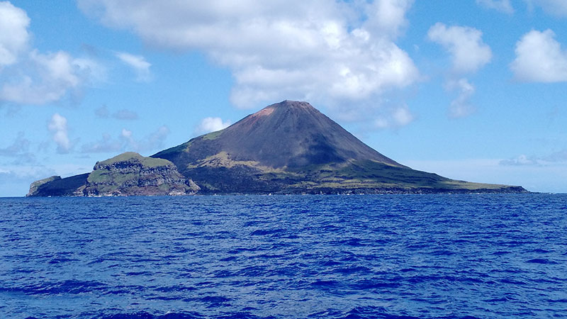 Active volcano we witnessed from the ship near Farallon de Pajaros.