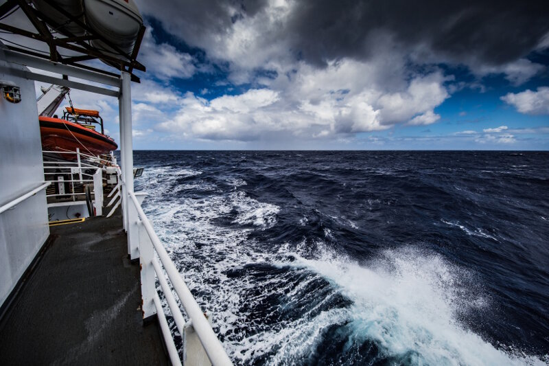 Rough seas and high winds to the port side of NOAA Ship Okeanos Explorer. Photo: Art Howard.