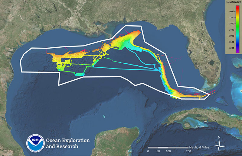 Map of the general expedition operating area. The white polygon denotes the Gulf of Mexico 2017/2018 expeditions operating area for the Okeanos Explorer.