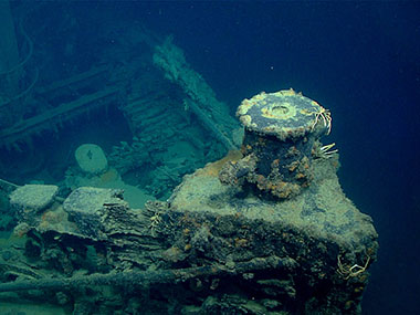 Bow and view into the hull of what is believed to be the wreck of the tugboat New Hope.