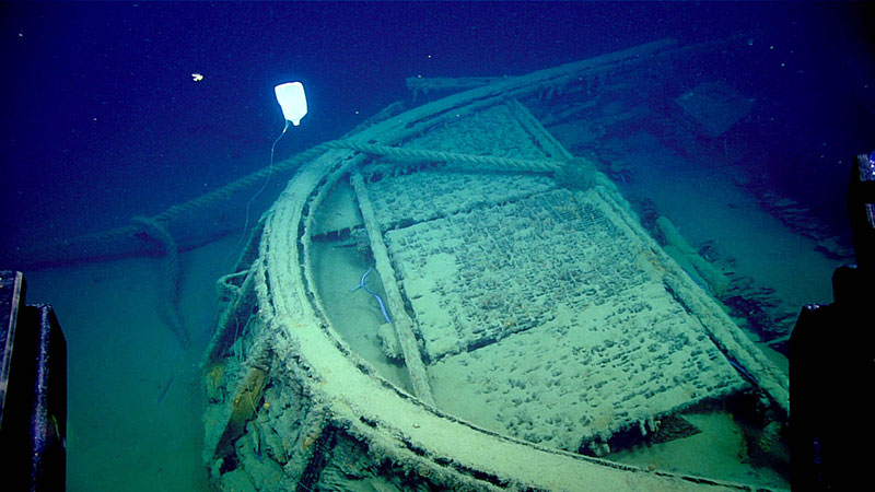 On Dive 01, there was what appeared to be a plastic milk or juice container that had become attached to the shipwreck.