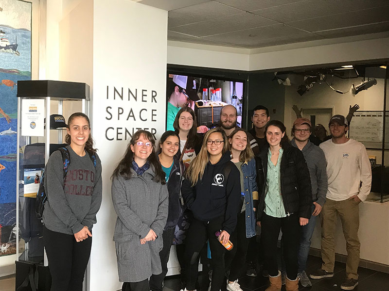Boston College Professor, Heather Olins (second from left), with her deep-sea biology class at the ISC at URI. 