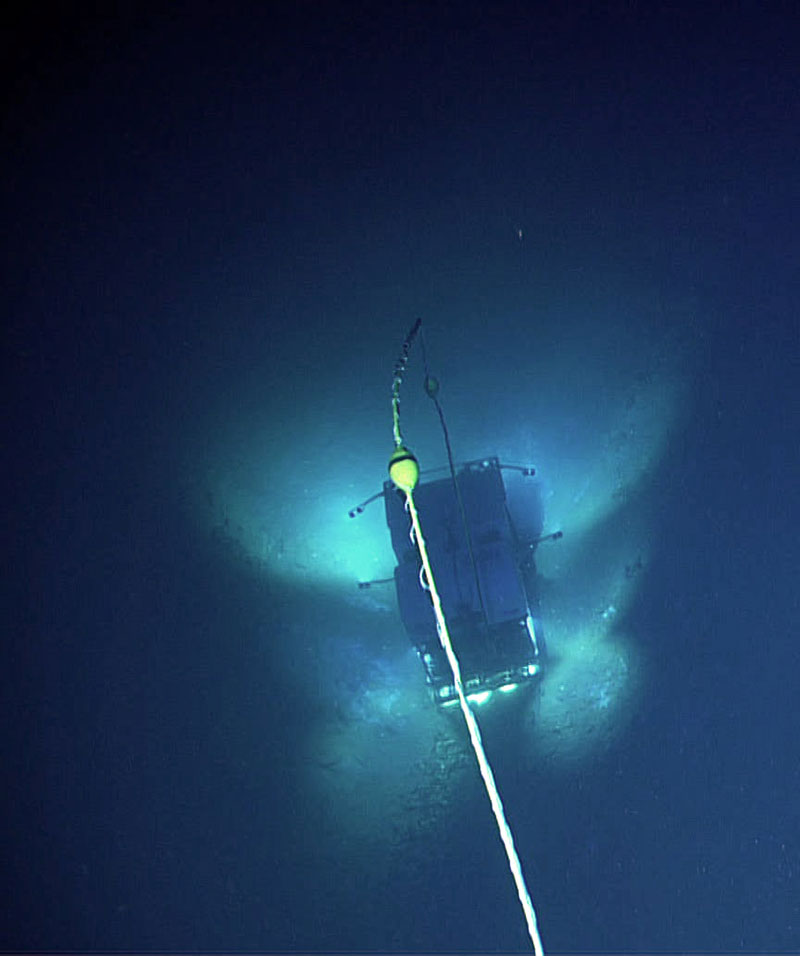 Figure 1: D2 observed a small brine pool at the base of a depression during Dive 06.