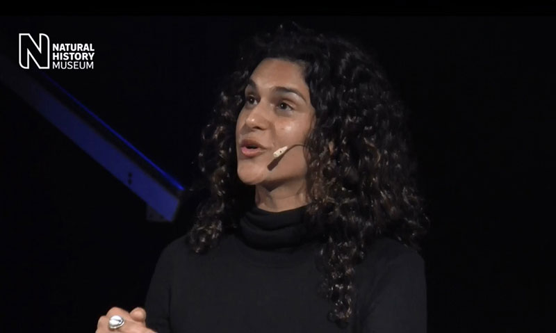 Diva Amon discusses her experiences using telepresence technology as a scientist with NOAA Ship Okeanos Explorer during a presentation at the Attenborough Studio in London’s Natural History Museum.