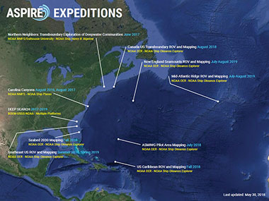 This is the third <em>Okeanos Explorer</em> expedition in 2018 that will contribute to NOAA’s Atlantic Seafloor Partnership for Integrated Research and Exploration (ASPIRE) campaign.