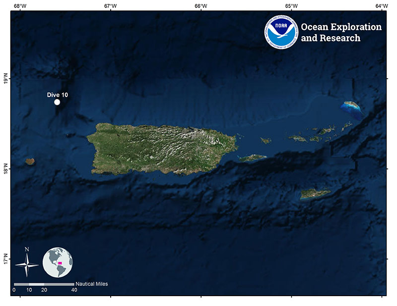 Mapa que muestra la ubicación de la décima inmersión de ROV de la expedición Océano Profundo 2018.